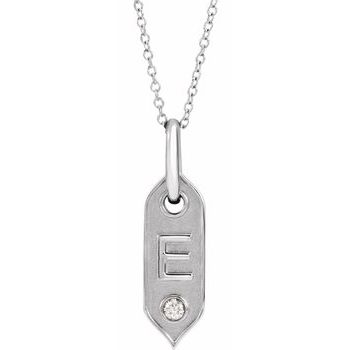 14K  .05 CT Natural Diamond Initial E 16-18&quot; Necklace