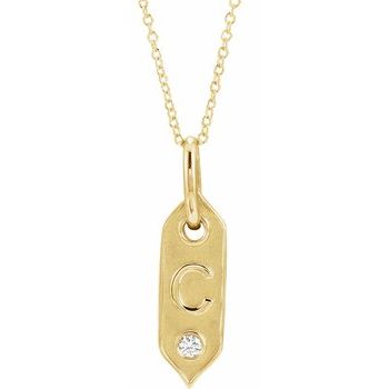 14K  .05 CT Natural Diamond Initial C 16-18" Necklace