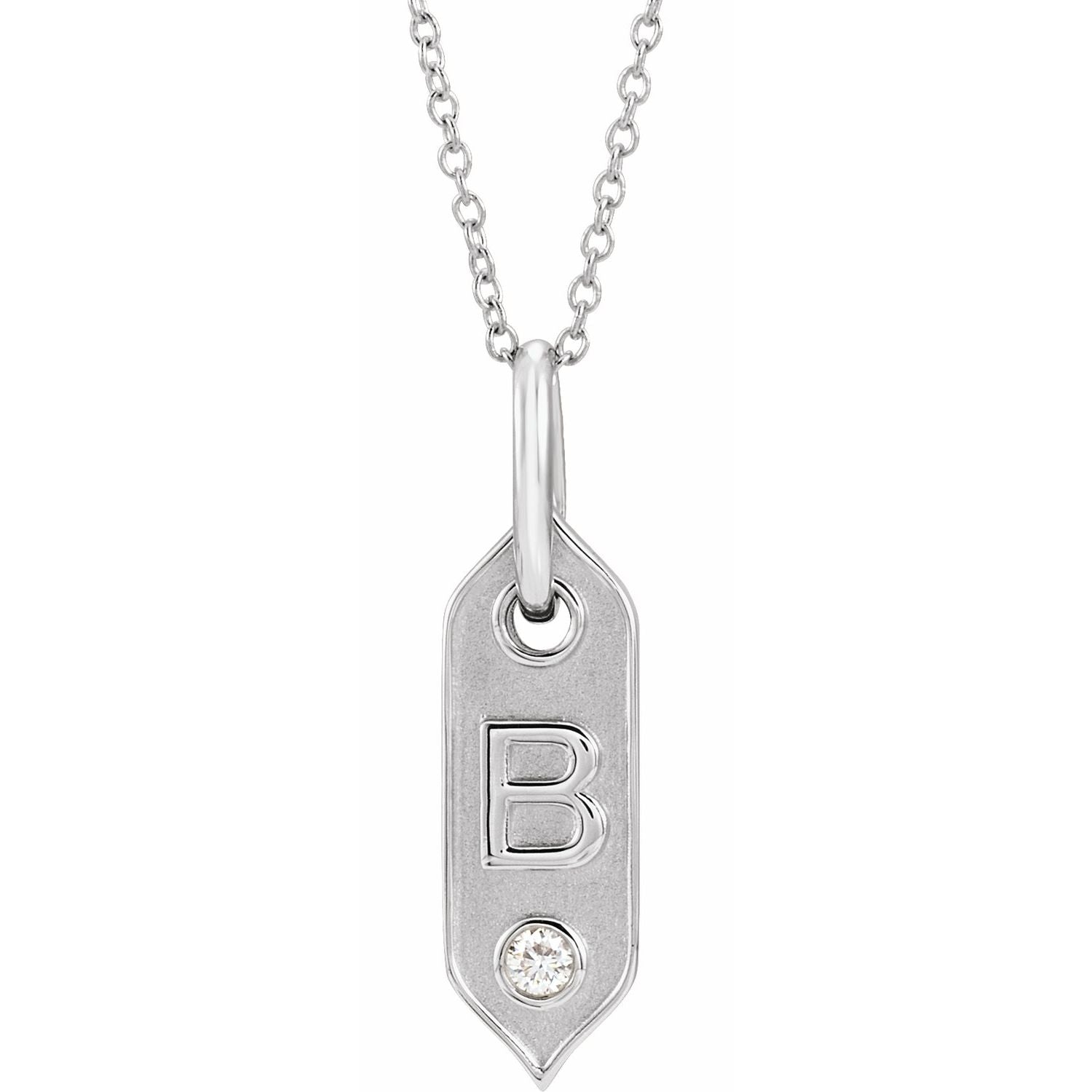 14K  .05 CT Natural Diamond Initial B 16-18&quot; Necklace