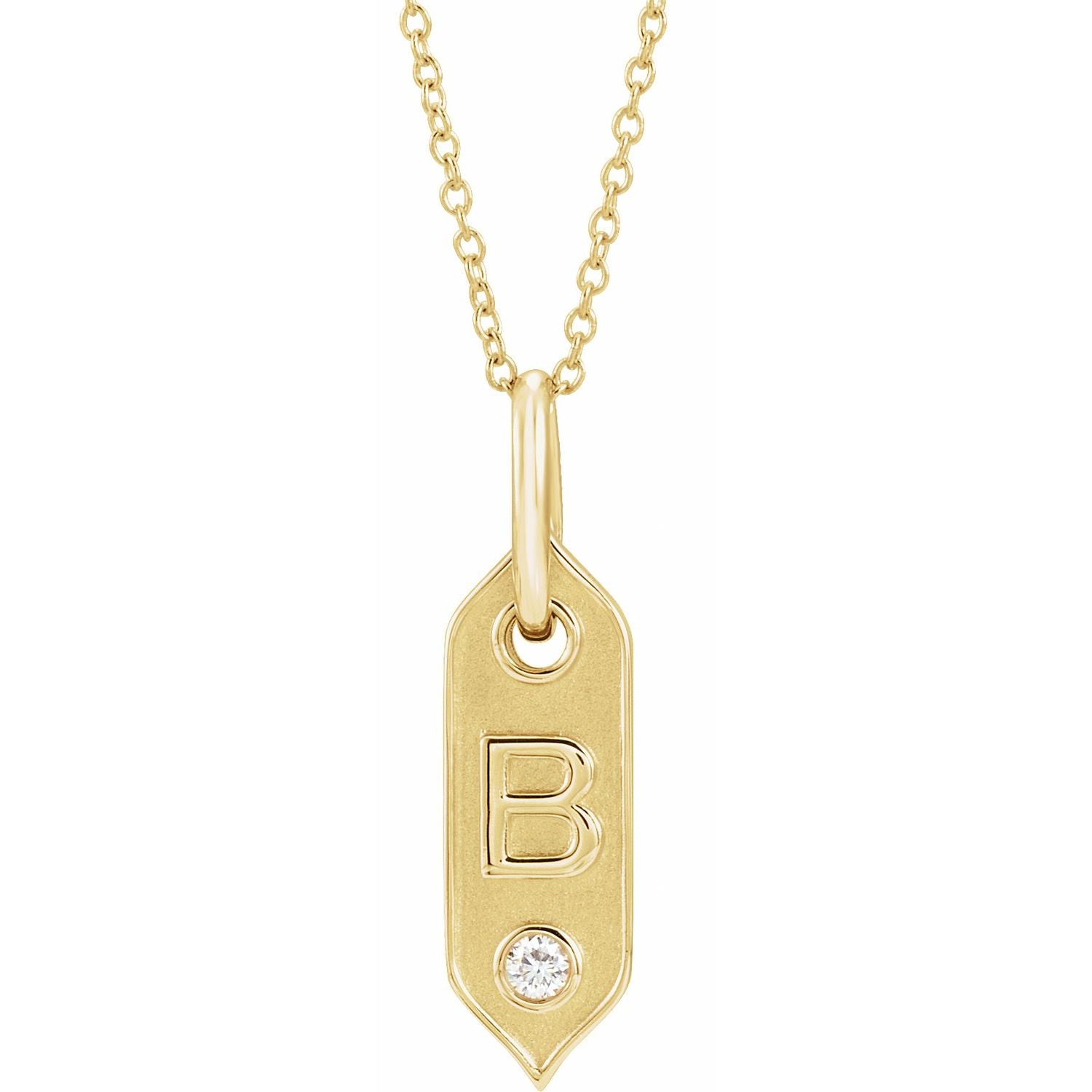 14K  .05 CT Natural Diamond Initial B 16-18&quot; Necklace