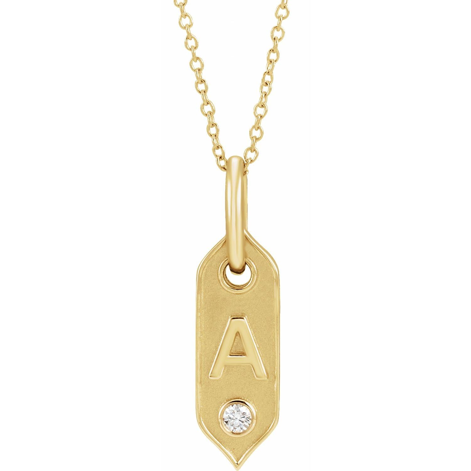 14K .05 CT Natural Diamond Initial A 16-18&quot; Necklace