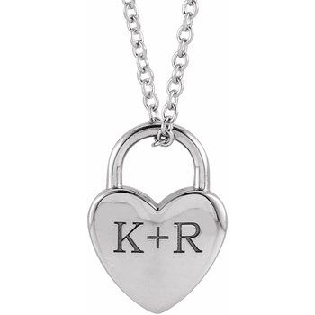 14K Engravable Heart Lock 16-18&quot; Necklace