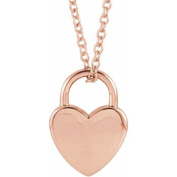 14K Engravable Heart Lock 16-18&quot; Necklace