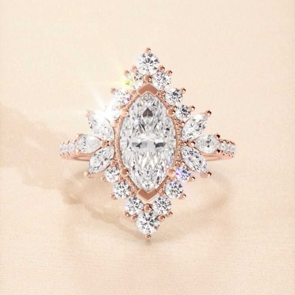 Marquise Art Deco Halo Diamond Engagement Ring