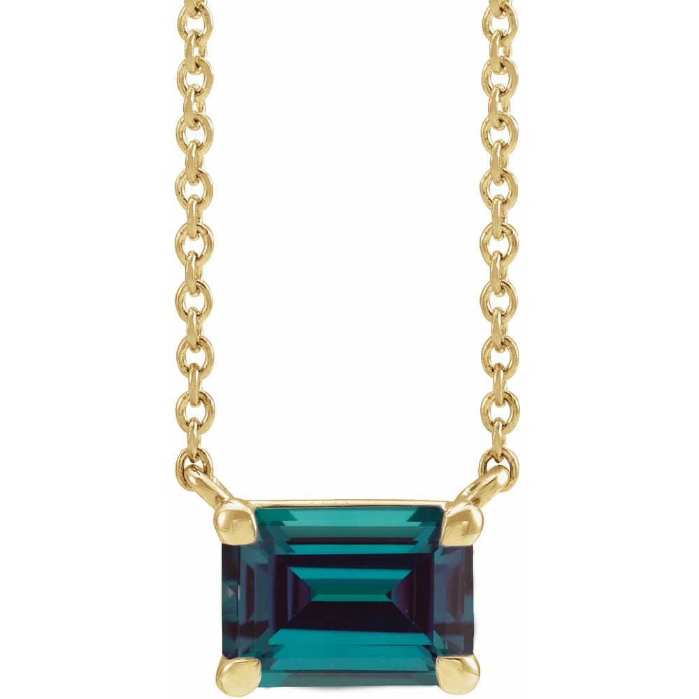 Emerald Cut Birthstone Gemstone or Diamond Necklace