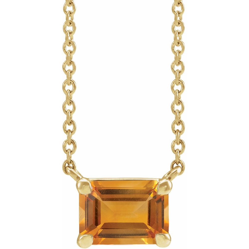 Emerald Cut Birthstone Gemstone or Diamond Necklace