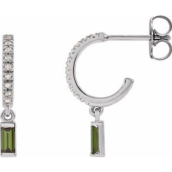 14K Natural Green Tourmaline &amp; .08 CTW Natural Diamond French-Set Hoop Earrings