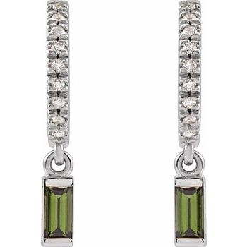 14K Natural Green Tourmaline &amp; .08 CTW Natural Diamond French-Set Hoop Earrings
