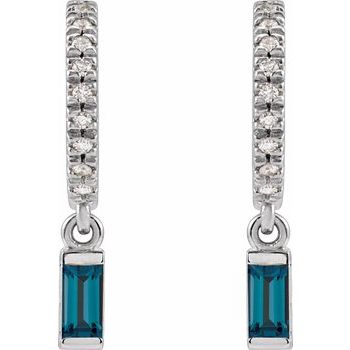 14K Natural London Blue Topaz &amp; .08 CTW Natural Diamond French-Set Hoop Earrings
