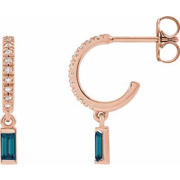 14K Natural London Blue Topaz &amp; .08 CTW Natural Diamond French-Set Hoop Earrings