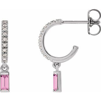 14K Natural Pink Sapphire &amp; .08 CTW Natural Diamond French-Set Hoop Earrings