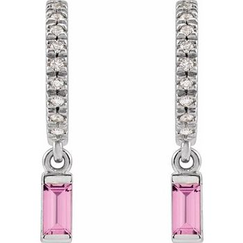 14K Natural Pink Sapphire &amp; .08 CTW Natural Diamond French-Set Hoop Earrings