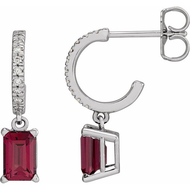 14K Natural Rhodolite Garnet & .08 CTW Natural Diamond French-Set Hoop Earrings