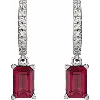 14K Natural Rhodolite Garnet & .08 CTW Natural Diamond French-Set Hoop Earrings