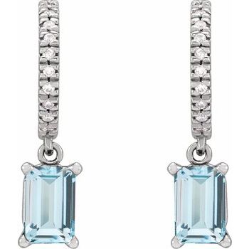 14K Natural Sky Blue Topaz &amp; .08 CTW Natural Diamond French-Set Hoop Earrings