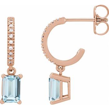 14K Natural Sky Blue Topaz & .08 CTW Natural Diamond French-Set Hoop Earrings