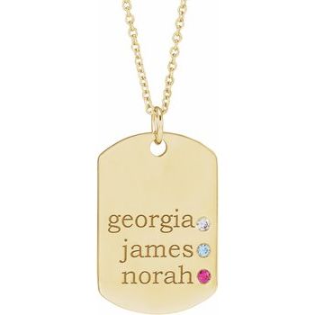 14K 3-Stone Family Engravable Dog Tag 16-18&quot; Necklace Mounting