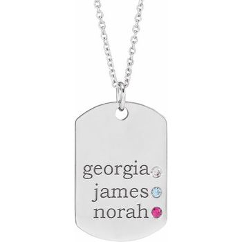 14K 3-Stone Family Engravable Dog Tag 16-18" Necklace