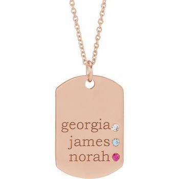 14K 3-Stone Family Engravable Dog Tag 16-18" Necklace