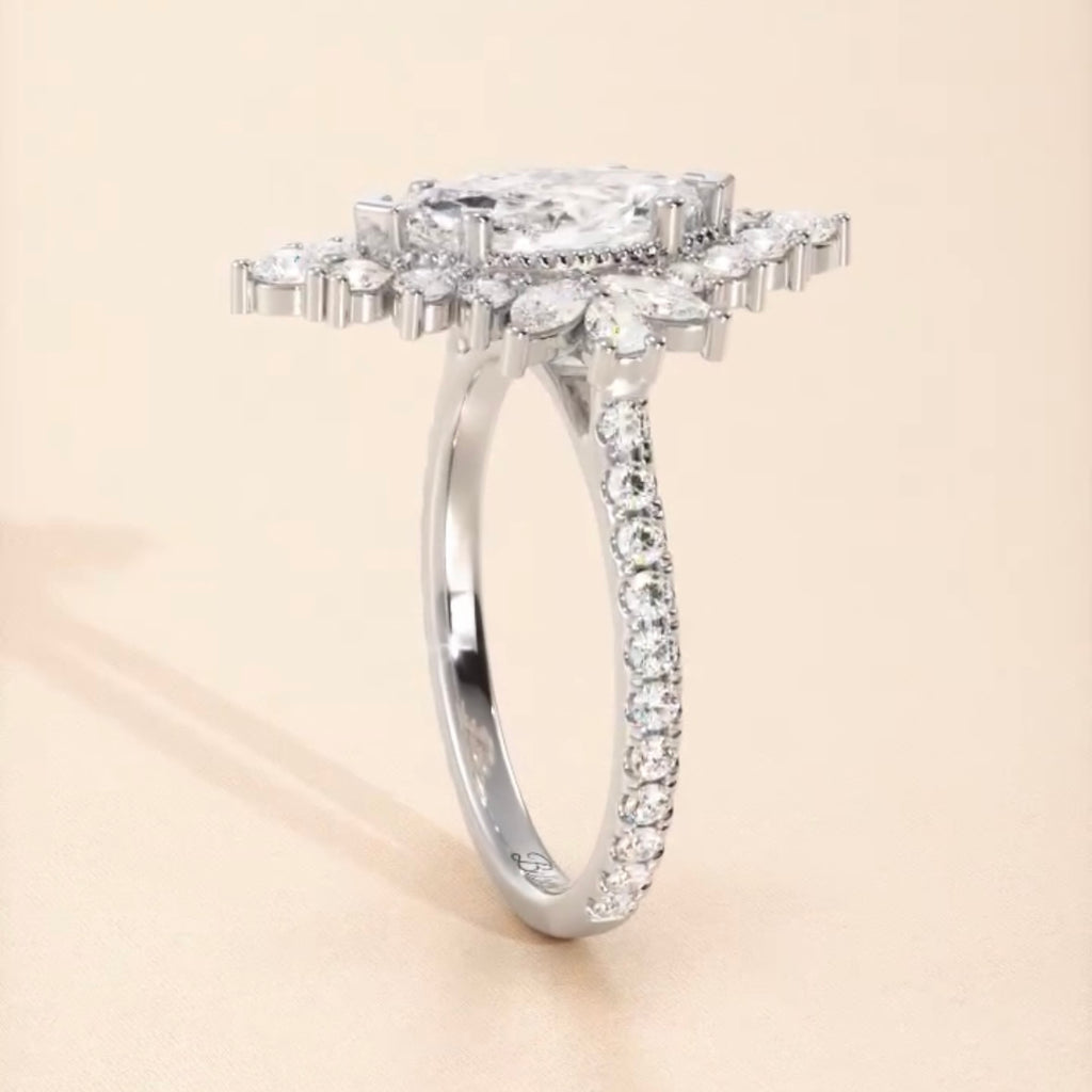 Marquise Art Deco Halo Diamond Engagement Ring