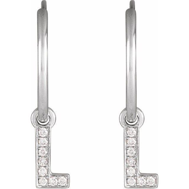 14K .03 CTW Natural Diamond Single Initial L Hoop Earring