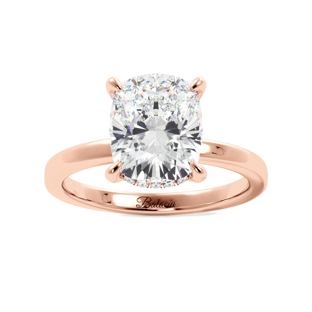 Elongated Cushion Cut Solitaire with Hidden Halo Engagement Ring