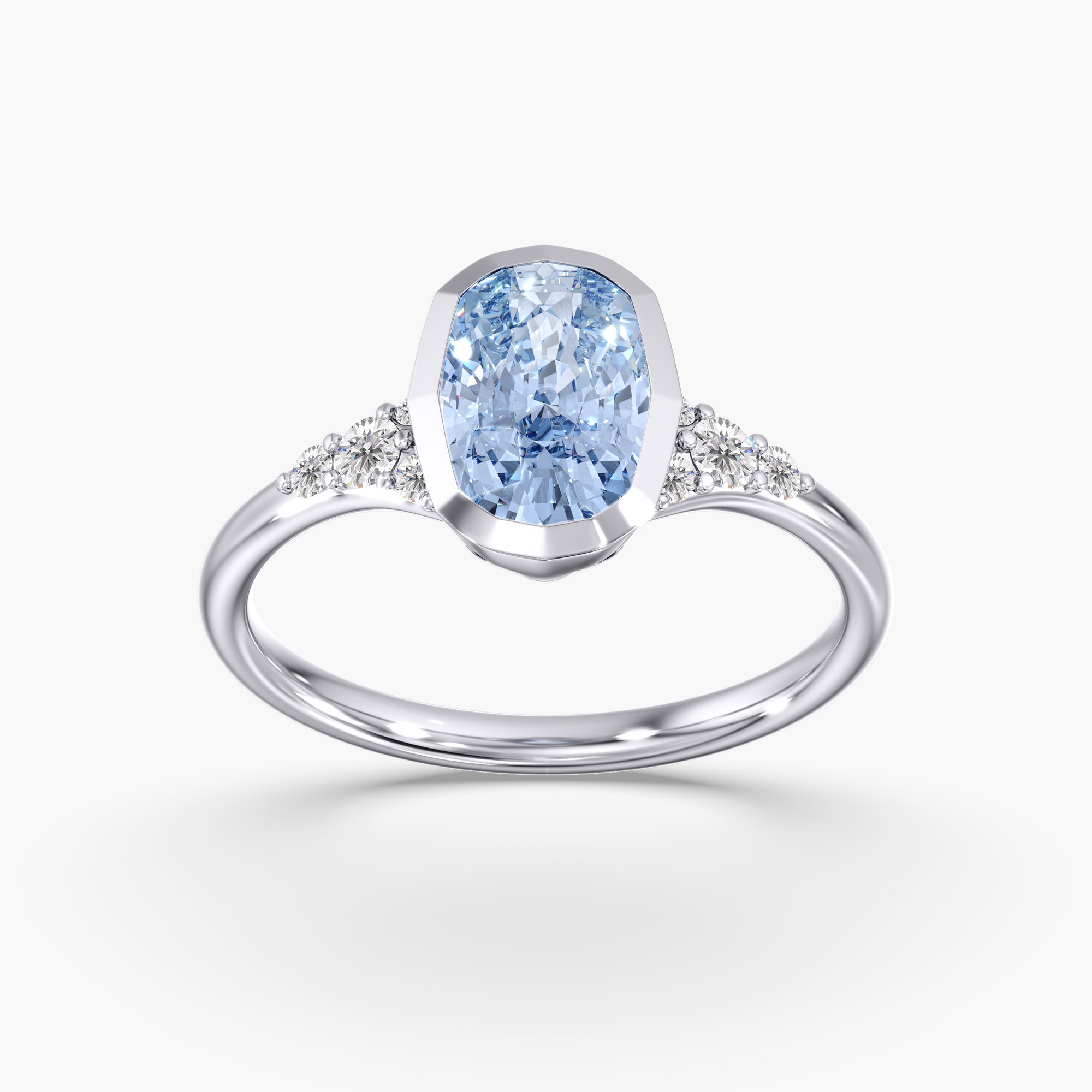 Artic Glow Elongated Cushion Blue Diamond Bezel Ring