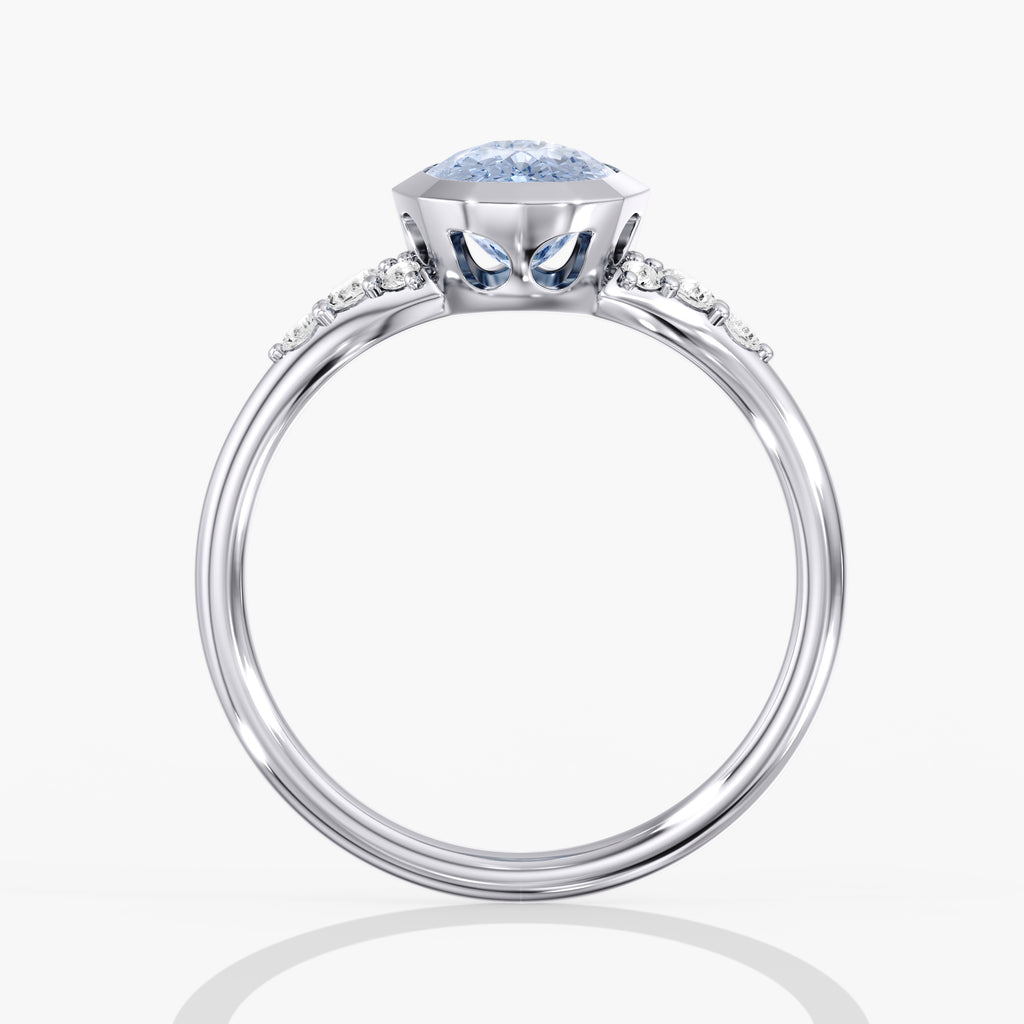 Artic Glow Elongated Cushion Blue Diamond Bezel Ring Side View