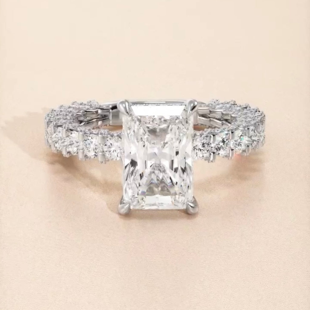 3 Carat Radiant Cut Diamond Engagement Ring Set