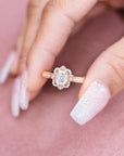 1.5 ctw Emerald Cut Natural Diamond Vintage Halo Engagement Ring