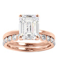 Emerald Cut with Hidden Halo Engagement Ring Set