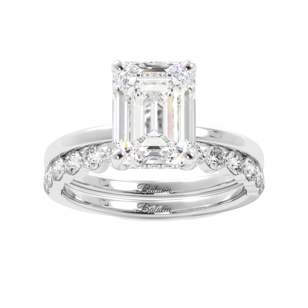 Emerald Cut with Hidden Halo Engagement Ring Set