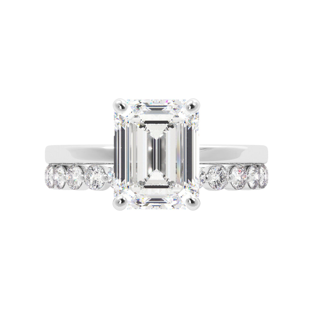 Emerald Cut with Hidden Halo Engagement Ring Set