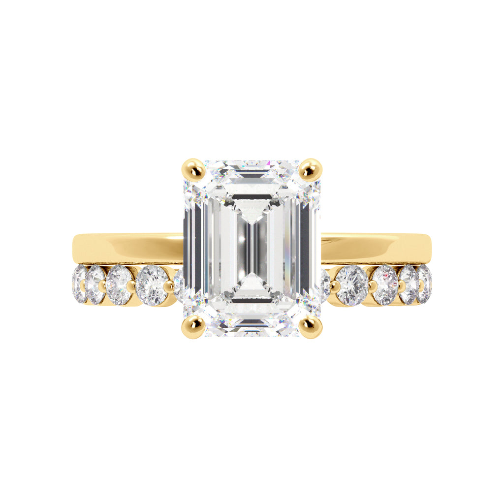 Emerald Cut with Hidden Halo Engagement Ring Set