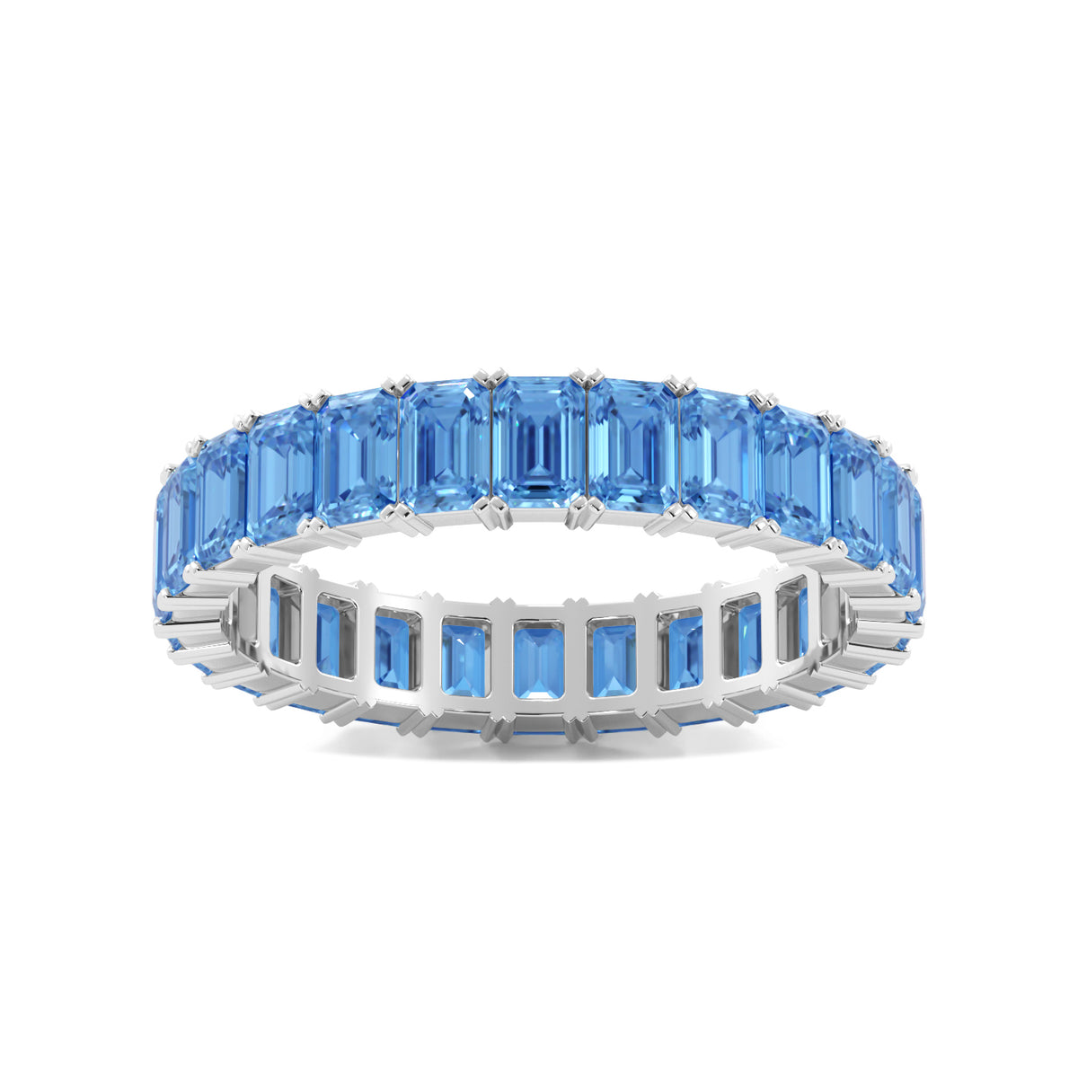 Blue Emerald Cut Eternity Band