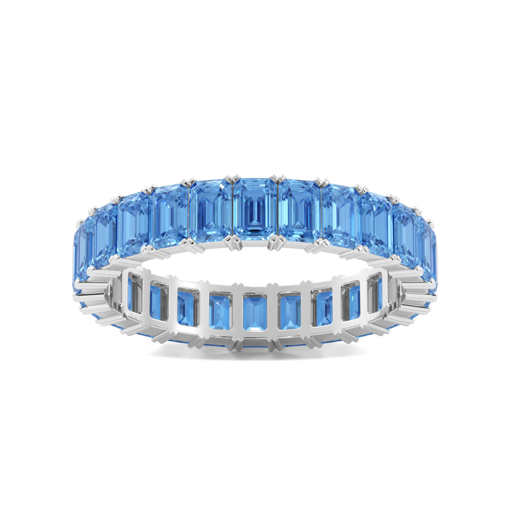 Blue Emerald Cut Eternity Band