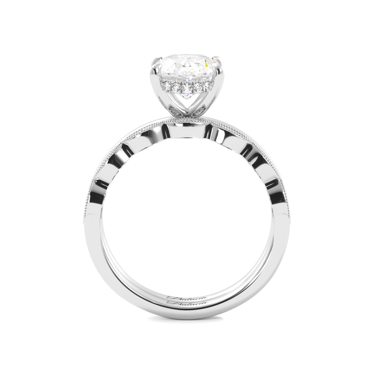 Oval Solitaire with Hidden Halo Ring Set