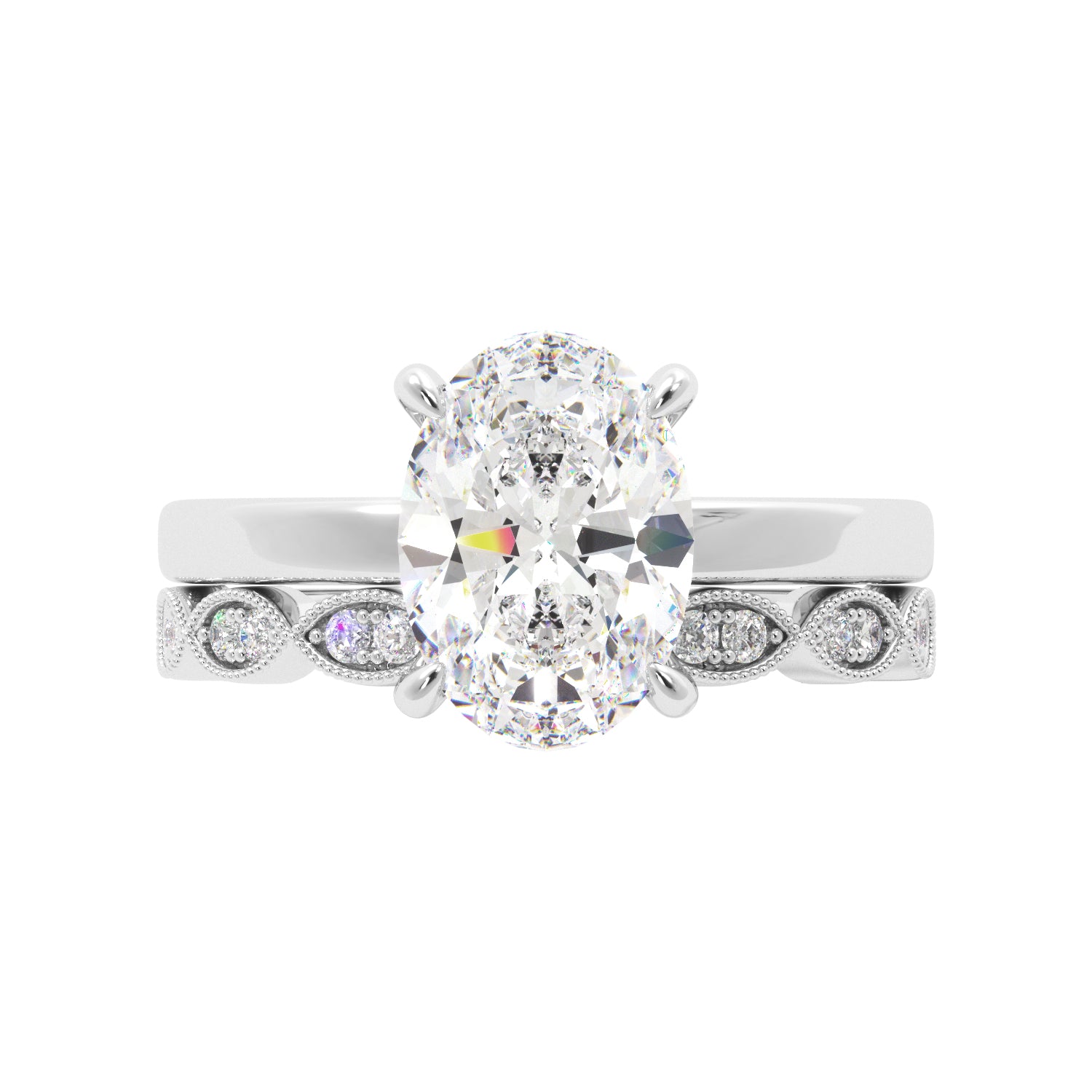 Oval Solitaire with Hidden Halo Ring Set