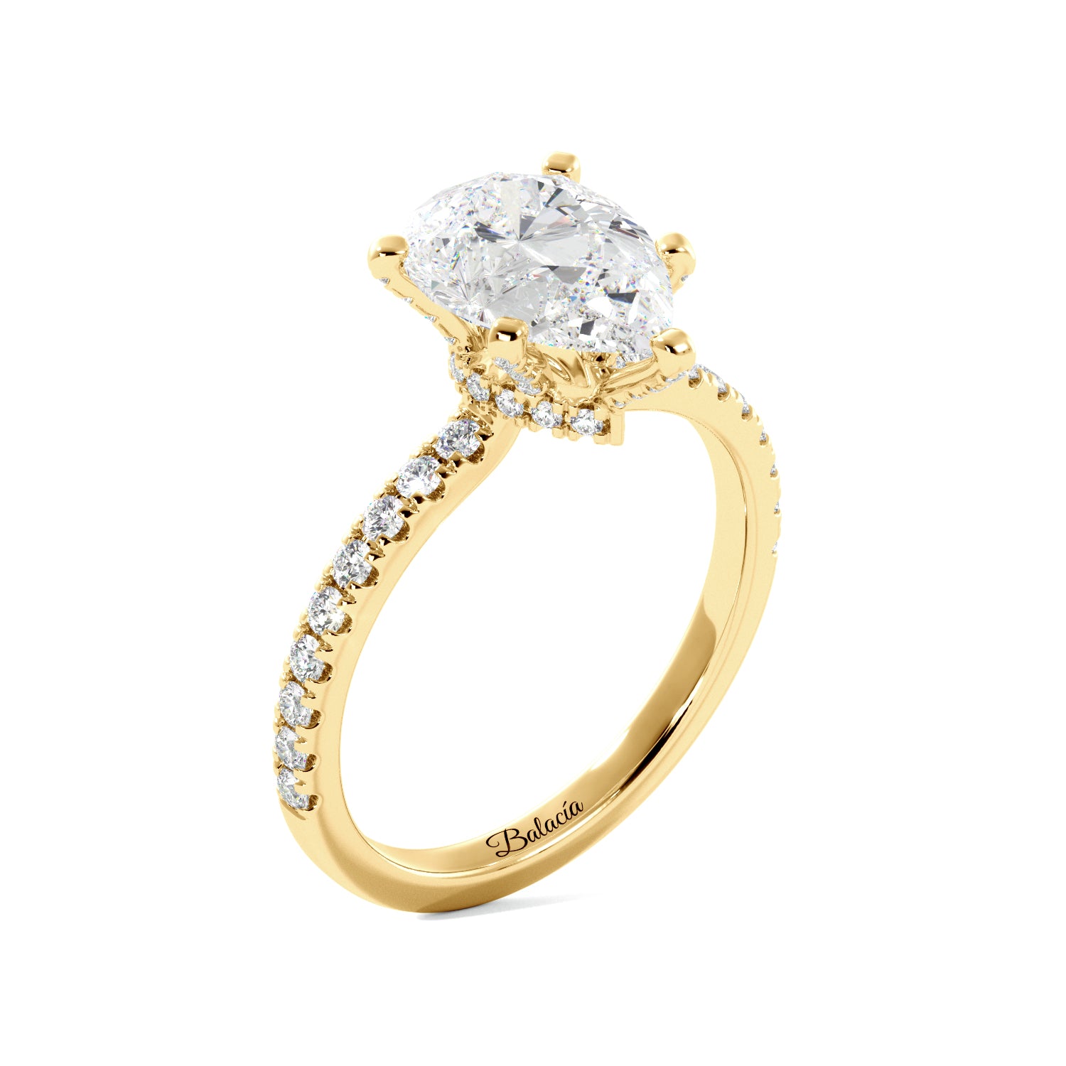 Pear Diamond Half Eternity Hidden Halo Engagement Ring