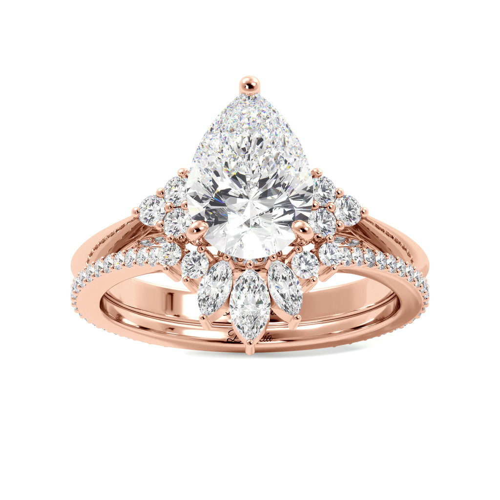 Pear Diamond Engagement Ring with Round Accents