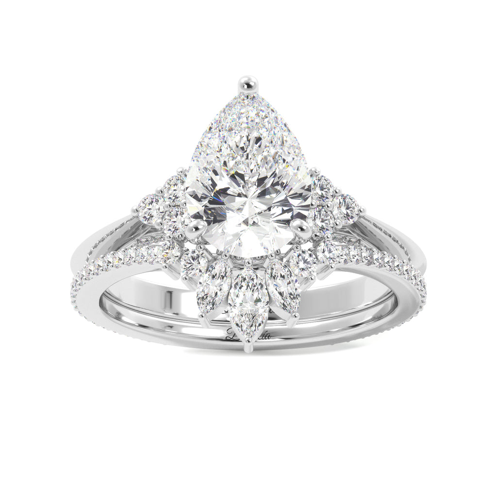 Pear Diamond Engagement Ring with Round Accents