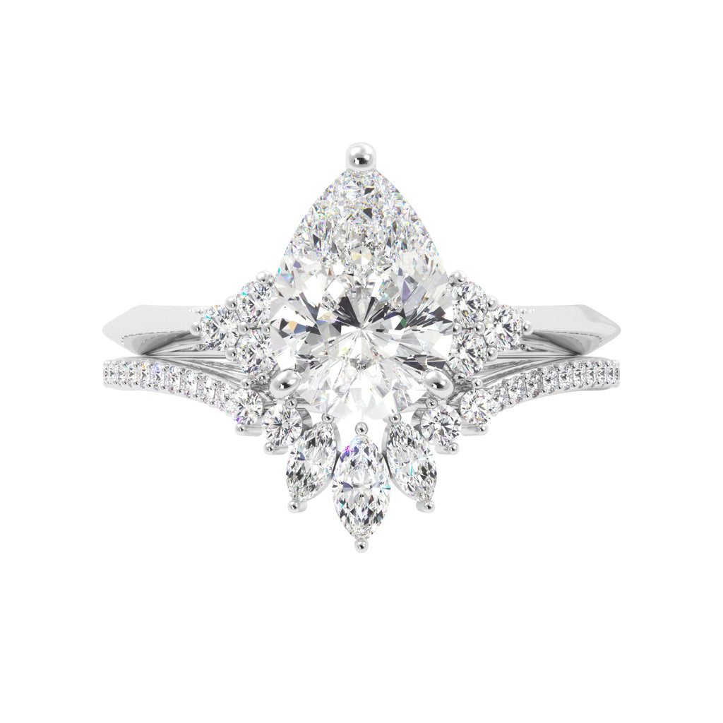 Pear Diamond Engagement Ring with Round Accents