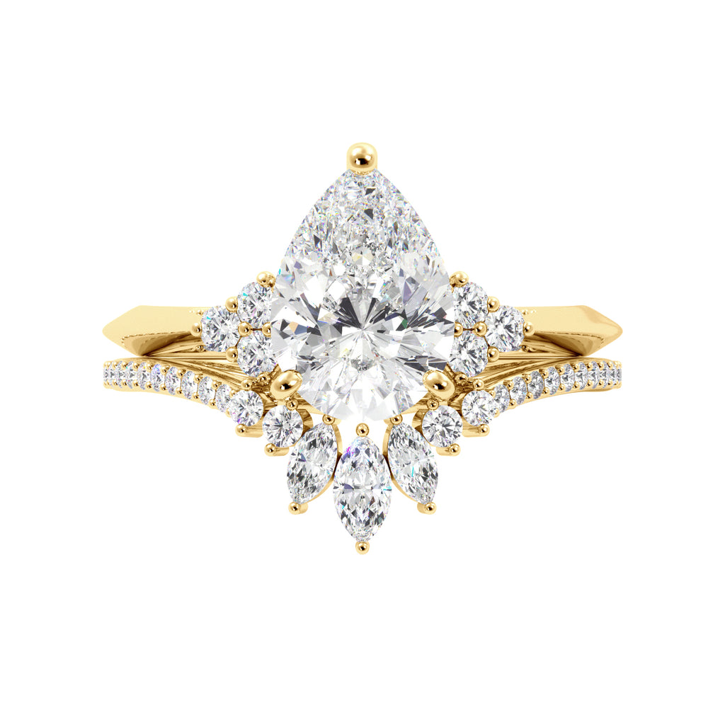 Pear Diamond Engagement Ring with Round Accents