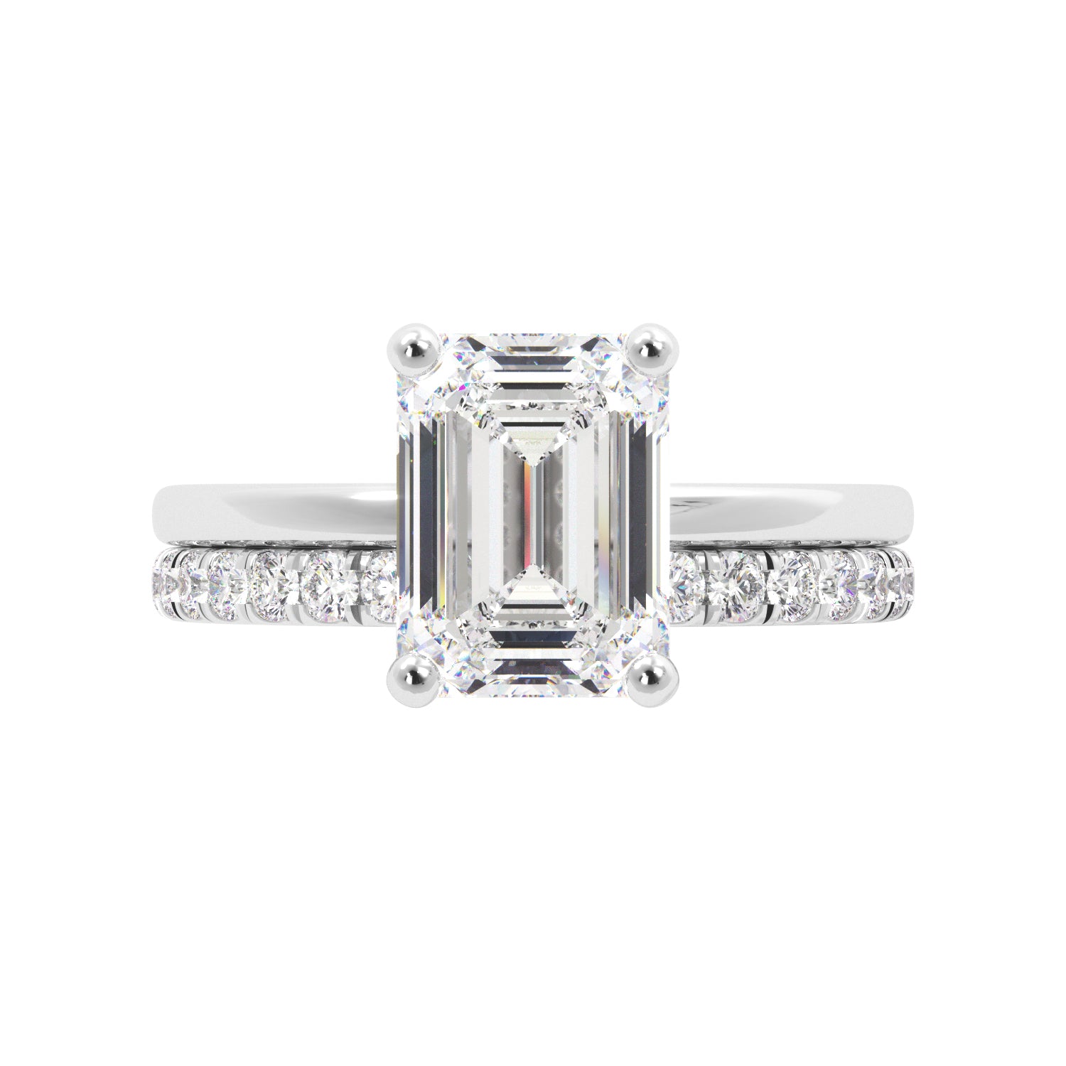 Emerald Cut with Hidden Halo Engagement Ring Set