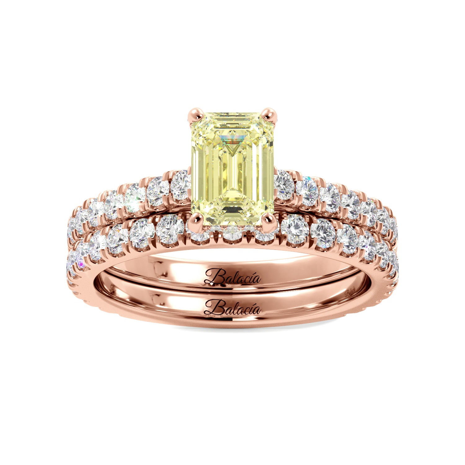 Fancy Yellow Emerald Cut Studded Prongs with Halo 3/4 Eternity Engagement Ring