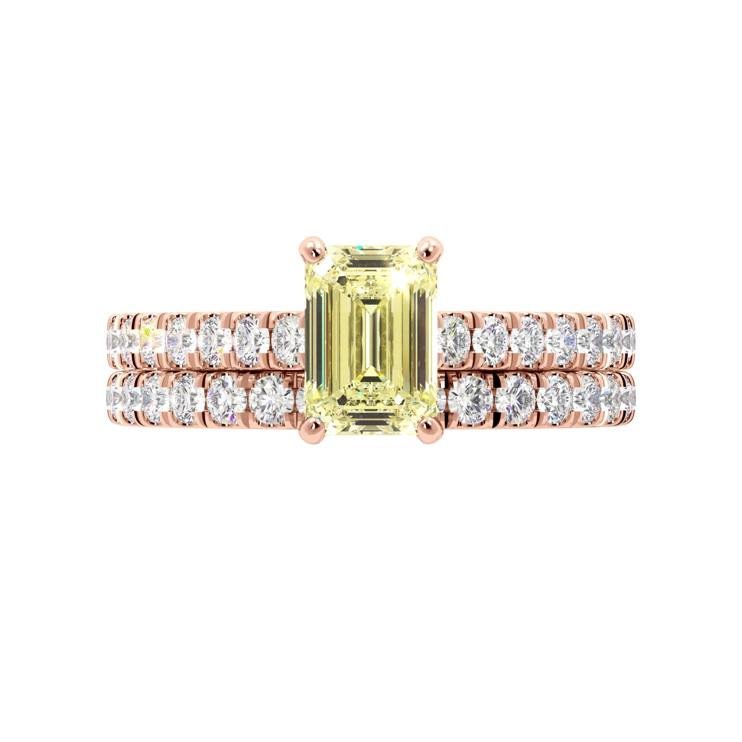 Fancy Yellow Emerald Cut Studded Prongs with Halo 3/4 Eternity Engagement Ring