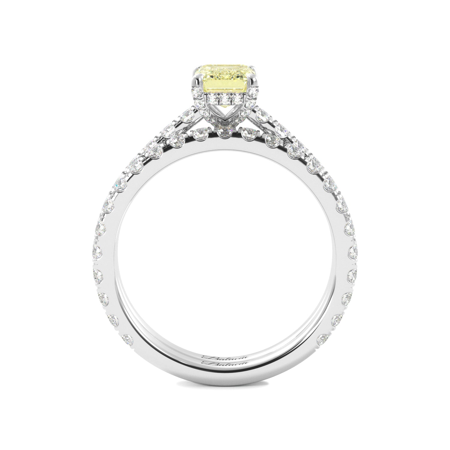 Fancy Yellow Emerald Cut Studded Prongs with Halo 3/4 Eternity Engagement Ring