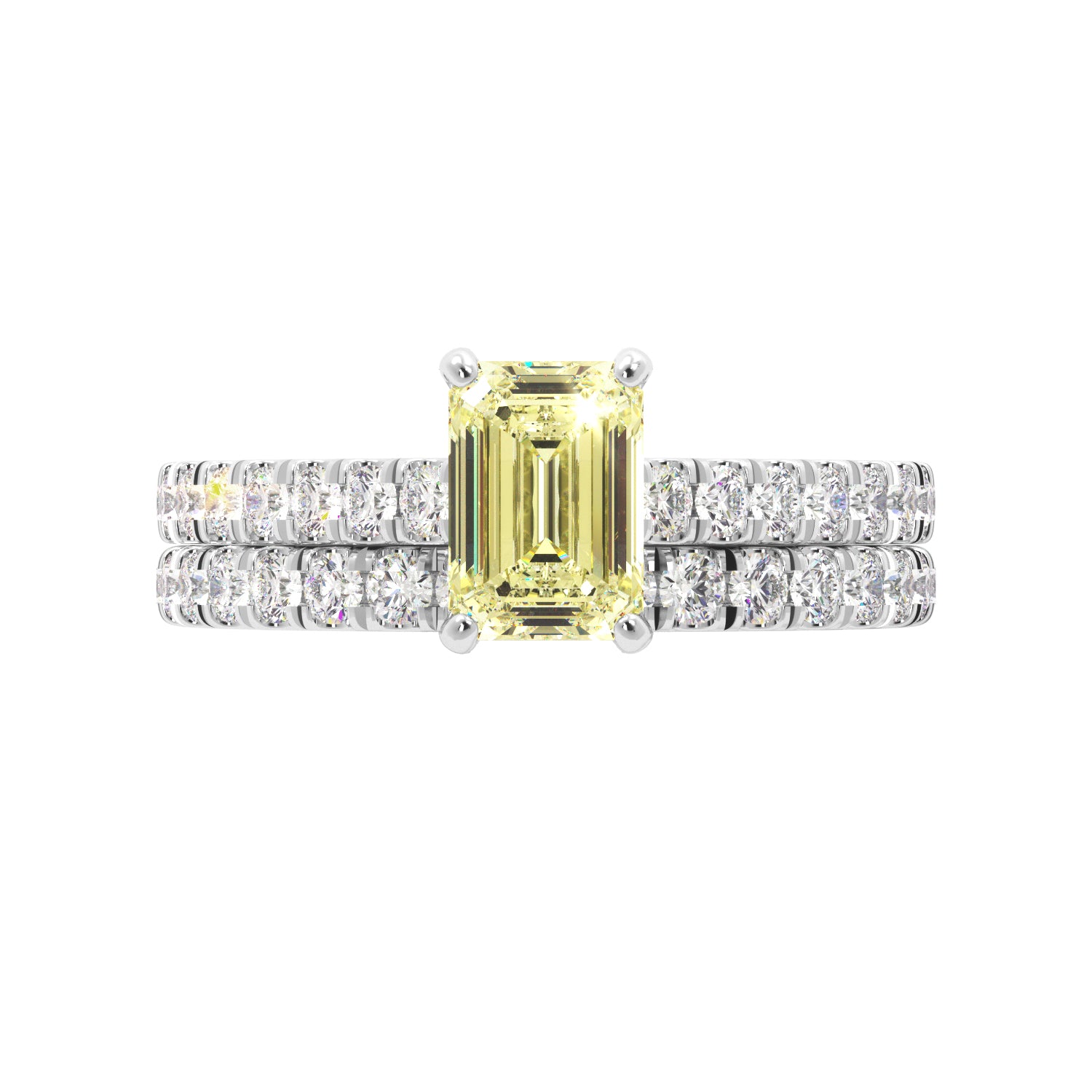 Fancy Yellow Emerald Cut Studded Prongs with Halo 3/4 Eternity Engagement Ring