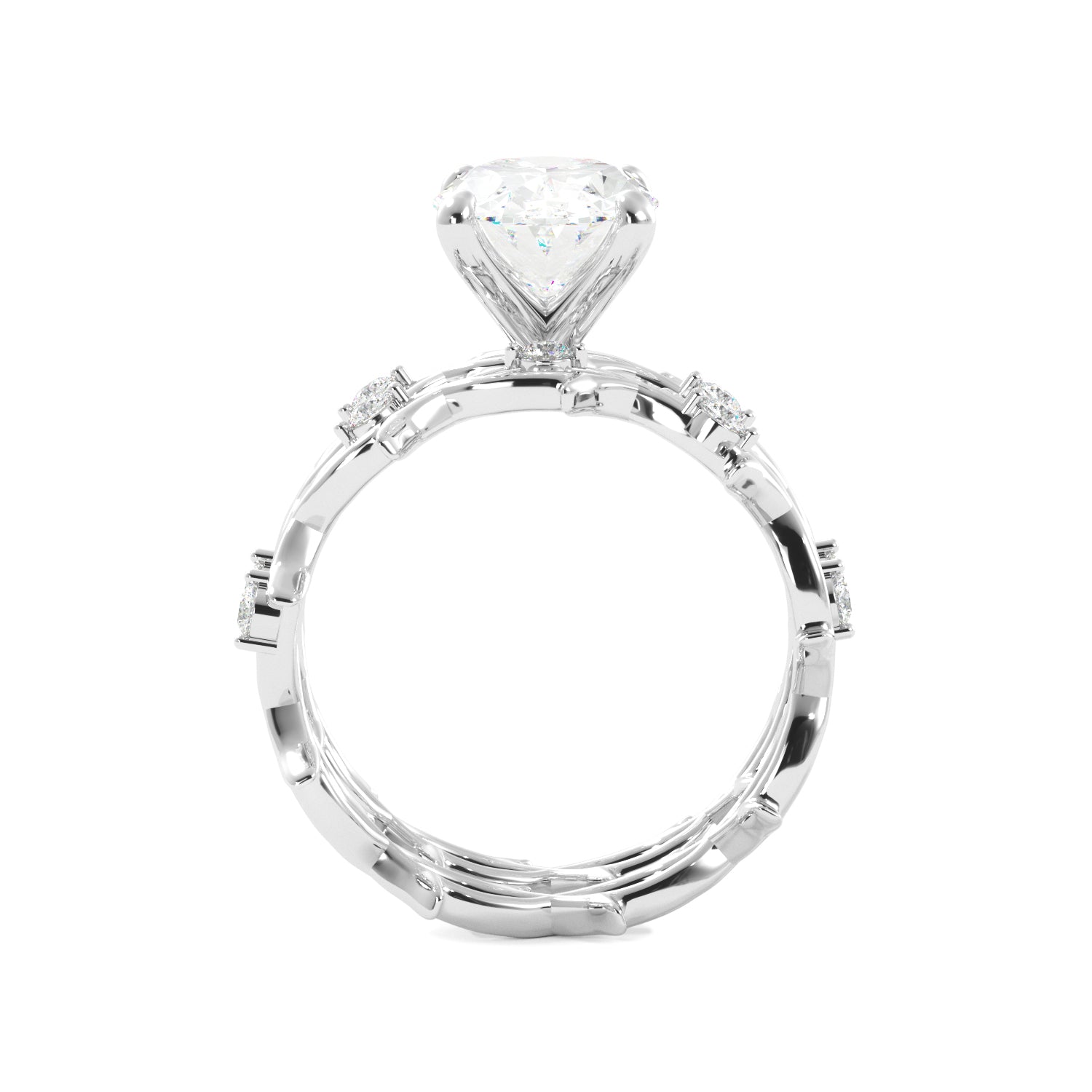 Oval Cut Thorn Band Engagement Ring Set