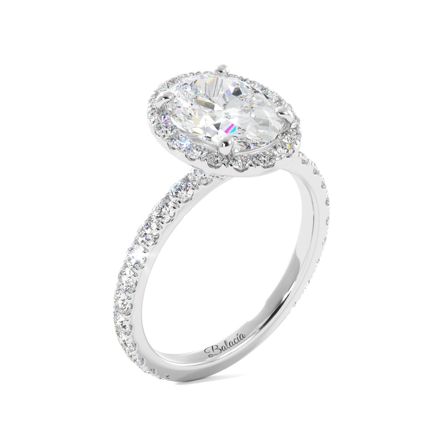 Oval Halo Pave 3/4 Eternity Engagement Ring